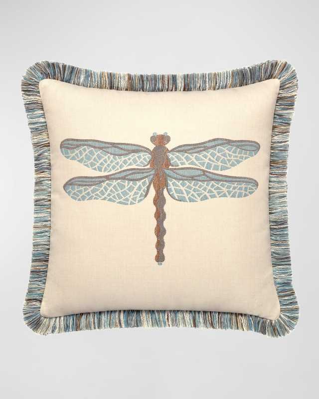 Dragonfly Sunbrella Pillow, Light Blue